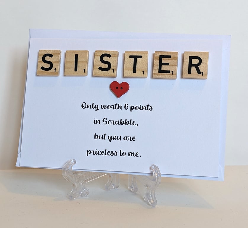 Sister only worth 6 points in Scrabble greetings card