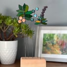 Stained glass bouquet - 5 glass flowers with base, table centrepiece, tropical 