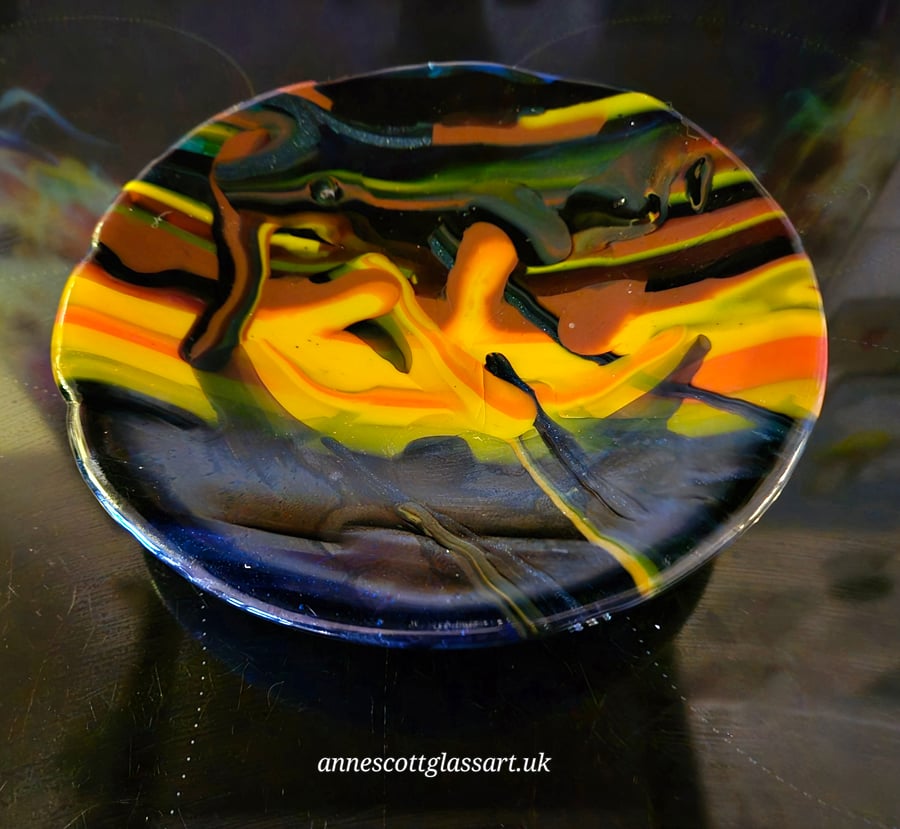 Handmade Fused Glass "Poured Out" Bowl