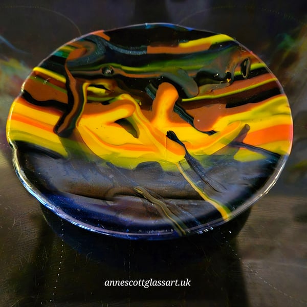 Handmade Fused Glass "Poured Out" Bowl