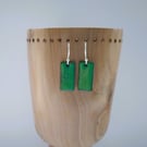 Green rectangular earrings in enamel on copper 280