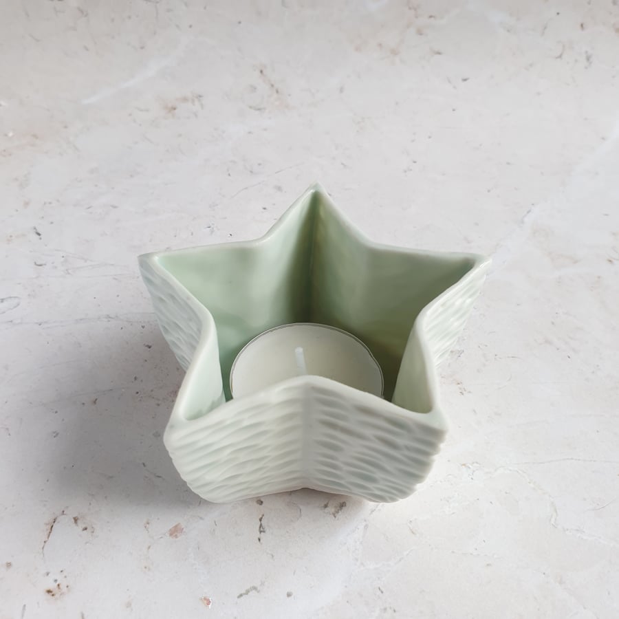 Celadon star tealight holder
