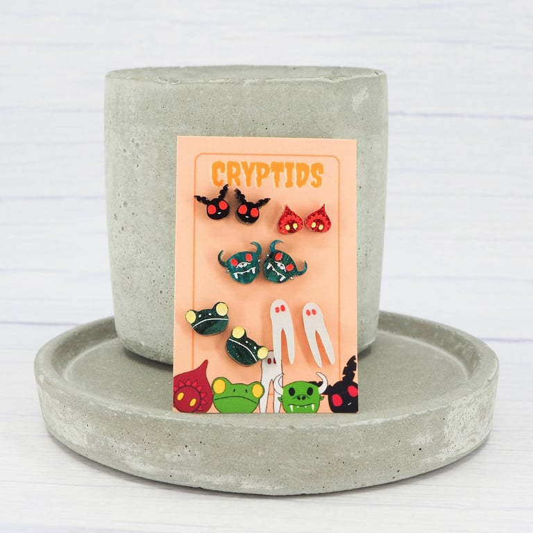 Titanium posts - American Cryptid stud earring set- Acrylic hypoallergenic