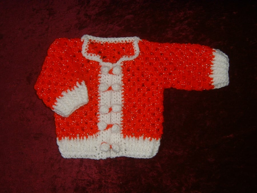 christmas crochet cardigan in red and white ref C027