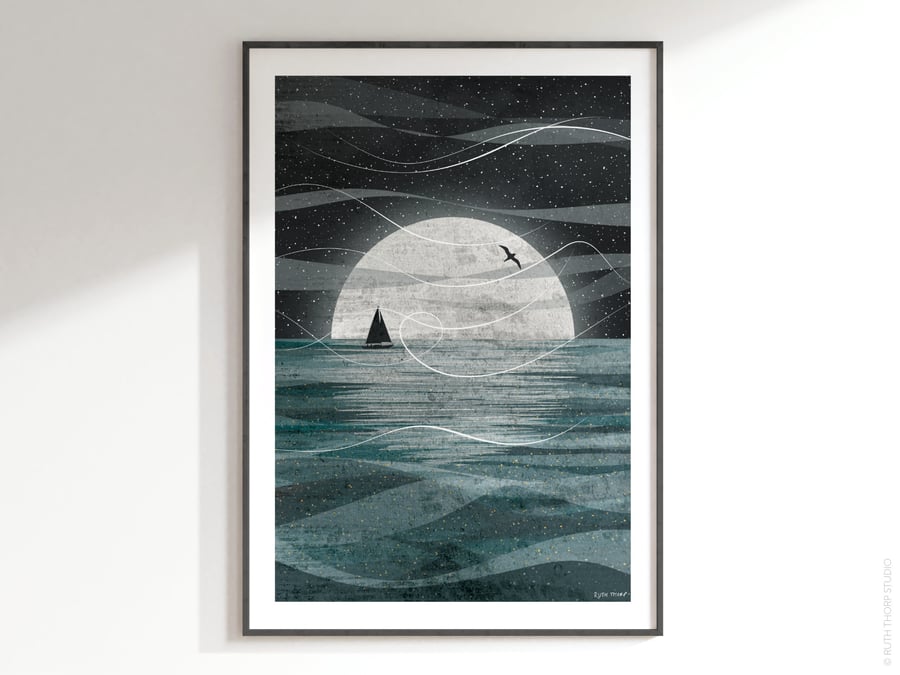 Sail on the Moon Illustrated Art Print 