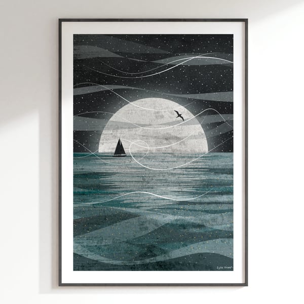 Sail on the Moon Illustrated Art Print 