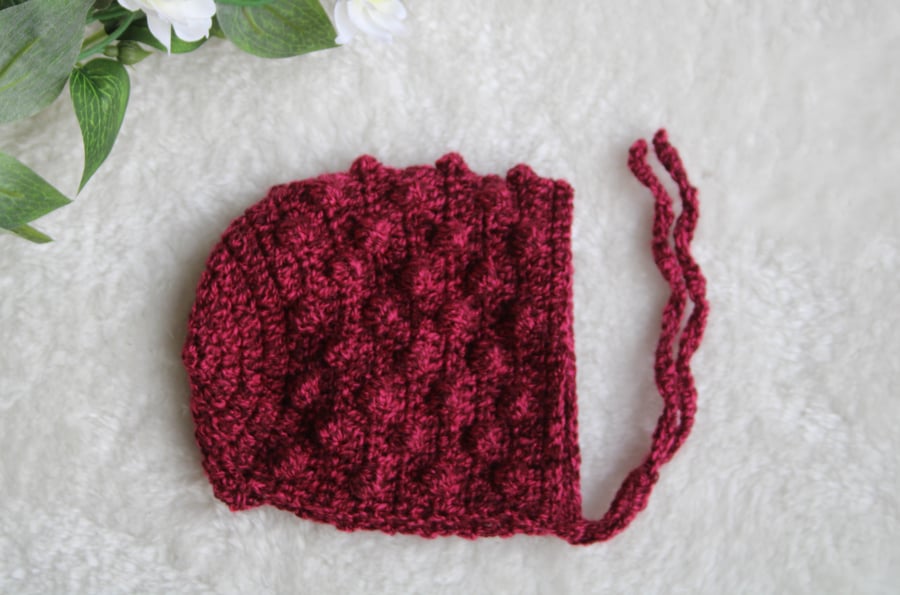 Baby Girl Bonnet - Peony Pink Bobble Bonnet for a Baby Girl - New Baby Gift 