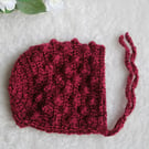 Baby Girl Bonnet - Peony Pink Bobble Bonnet for a Baby Girl - New Baby Gift 