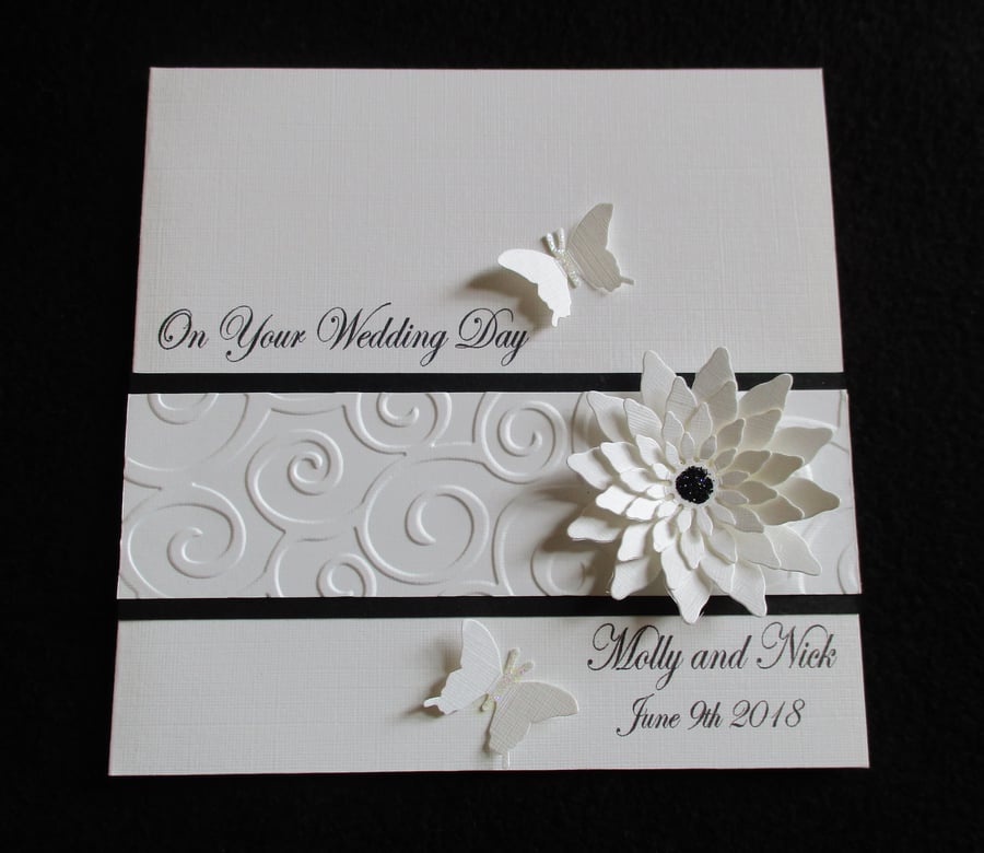 Personalised Wedding Card - Sparkly Floral Butterfly - Congratulations