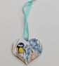 Garden bird wooden hanging heart decoration, great tit, gift for a bird lover  - Image 4