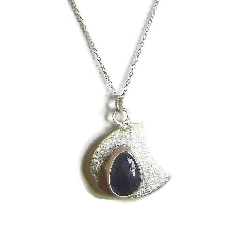 Handmade Rose Cut Iolite Pendant, Sterling Silver Artisan Necklace, gift for her
