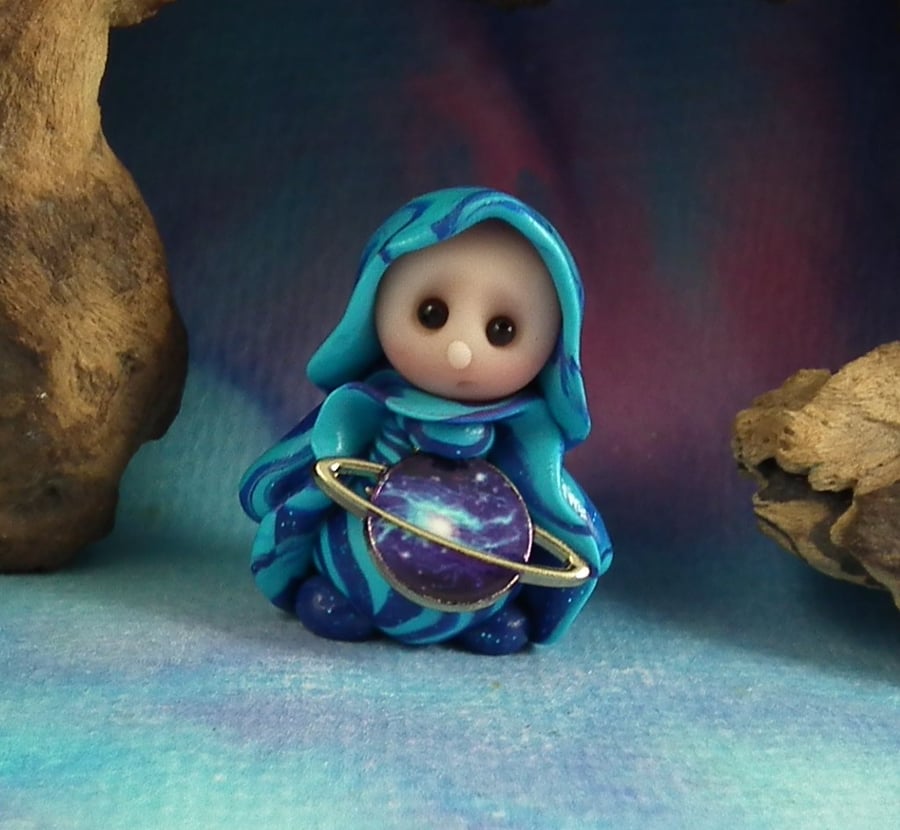 Tiny Astronomer Gnome 'Uno' 1.5" OOAK Sculpt by Ann Galvin