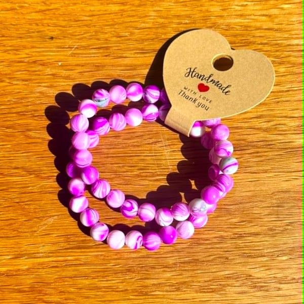 Handmade Set of 2 Beaded Bracelets – Colourful Summer & Holiday Accessories