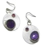 Rose Cut Amethyst and Garnet Sterling Silver Disc Earrings.   - Image 1
