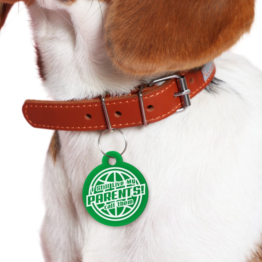 Live With My Parents - Globe: Personalised Dog ID Collar Funny Custom Tag