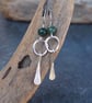 Forged Silver Dangle Hoop Earrings with Green Moss Agate Beads