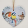 Christmas garden birds hanging decoration slate heart  