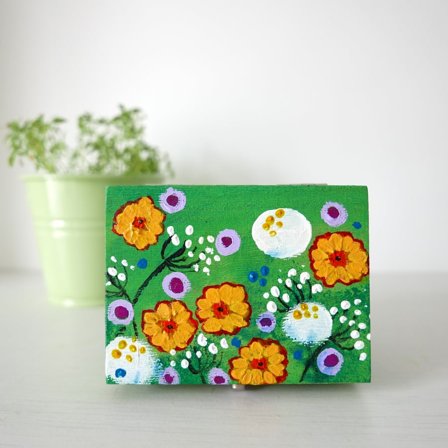 Meadow Pattern Trinket Box for Jewellery Gifts, Wildflowers Acrylic Painting 