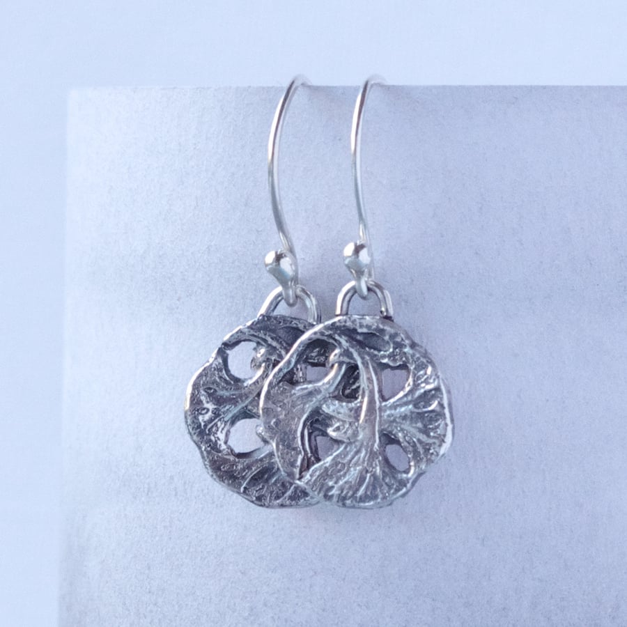 Solid Silver Ginkgo Leaf Earrings Cast From An Art Nouveau Button 