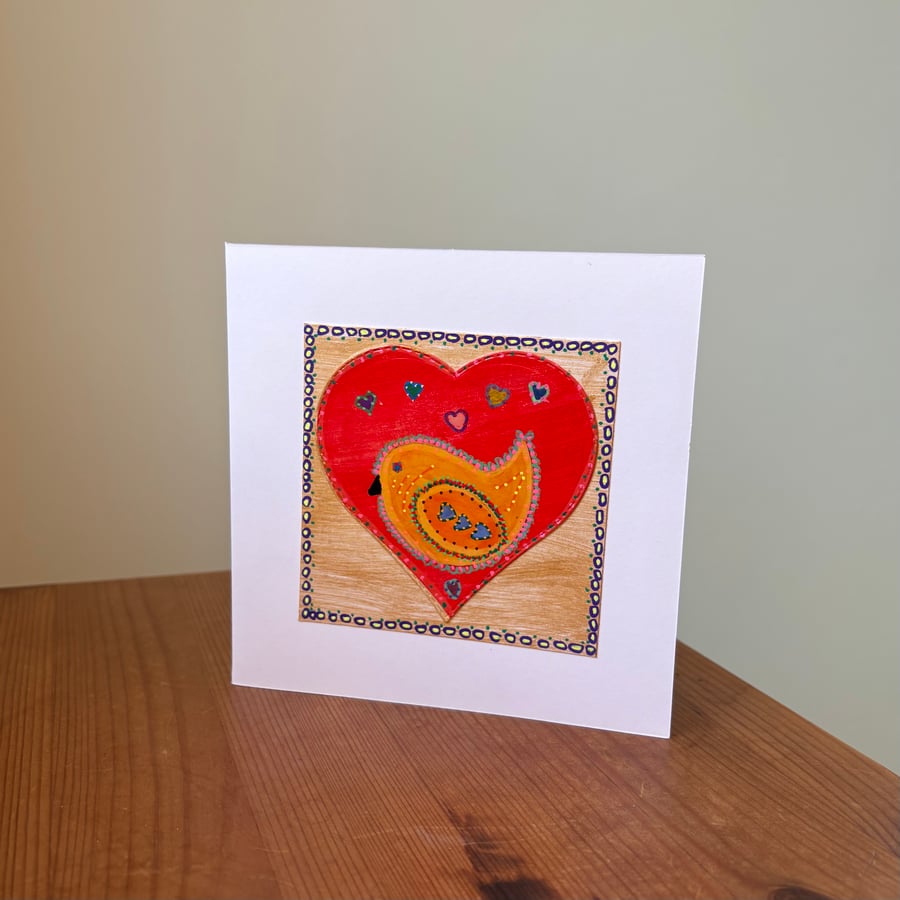 Hand painted collage - ‘Bird & Heart No.4’