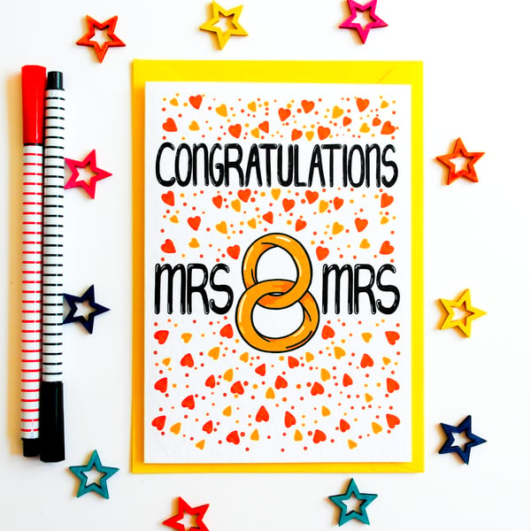 Gay Wedding Card, Congratulations Mrs and Mrs Wedding Card 