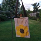 Peg bag with bright patchwork sunflower. Fully lined