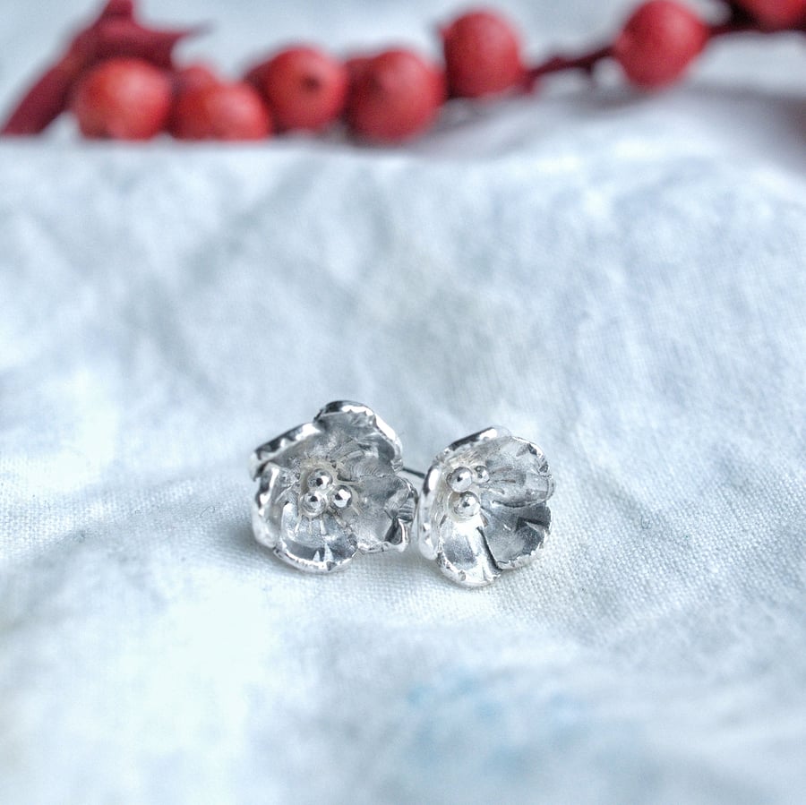 Seconds Sunday, Silver Flower Stud Earrings in Recycled Silver