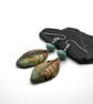 green glass and ceramic leaf earrings