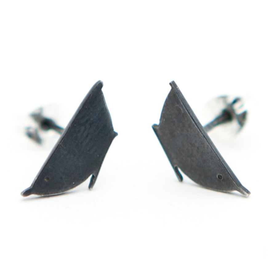 Nuthatch Oxidised Silver Stud Earrings