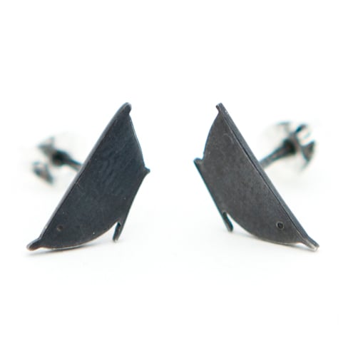 Nuthatch Oxidised Silver Stud Earrings