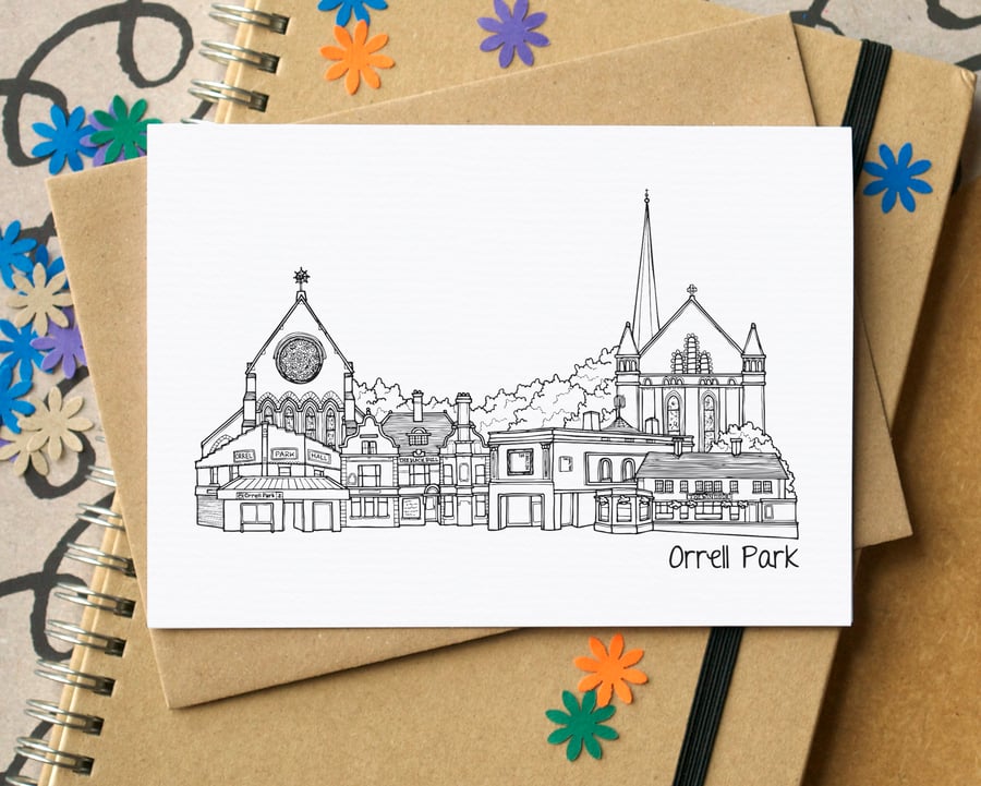 Orrell Park Liverpool Skyline Greetings Card