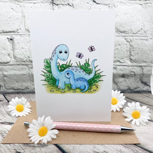 Mother & Baby Dinosaurs Card - Blank - Any Occasion - Birthday 