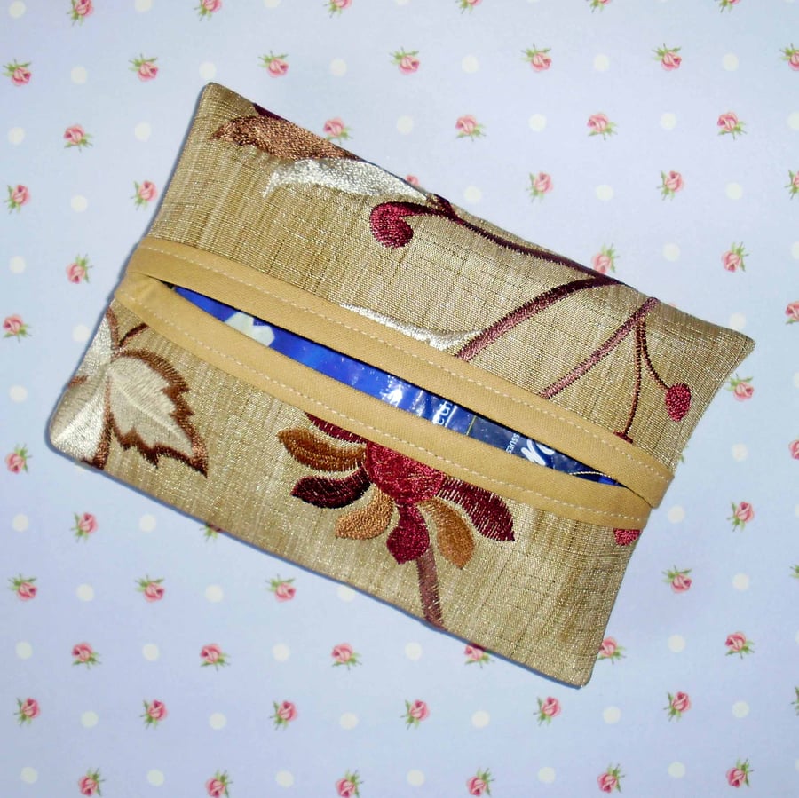 Pocket tissue holder - Embroidered satin