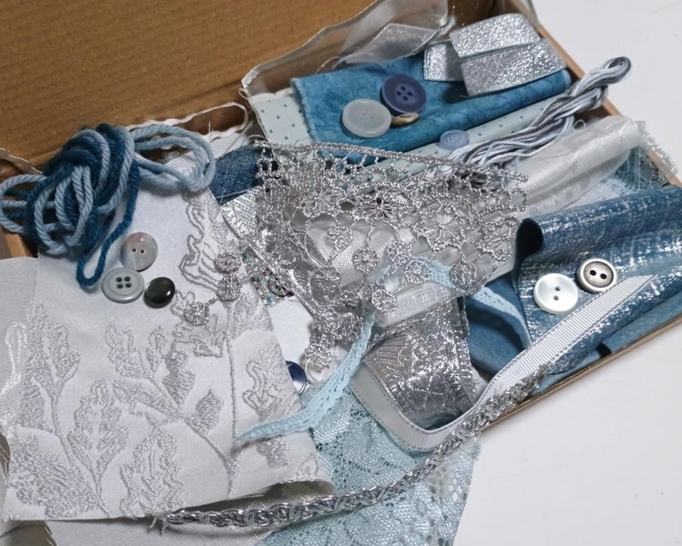 Blue Frost Slow Stitching kit - upcycled and zero waste textiles 