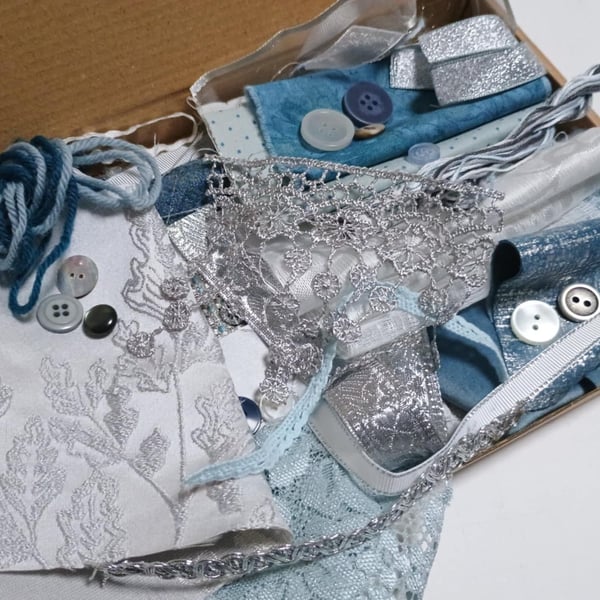 Blue Frost Slow Stitching kit - upcycled and zero waste textiles 