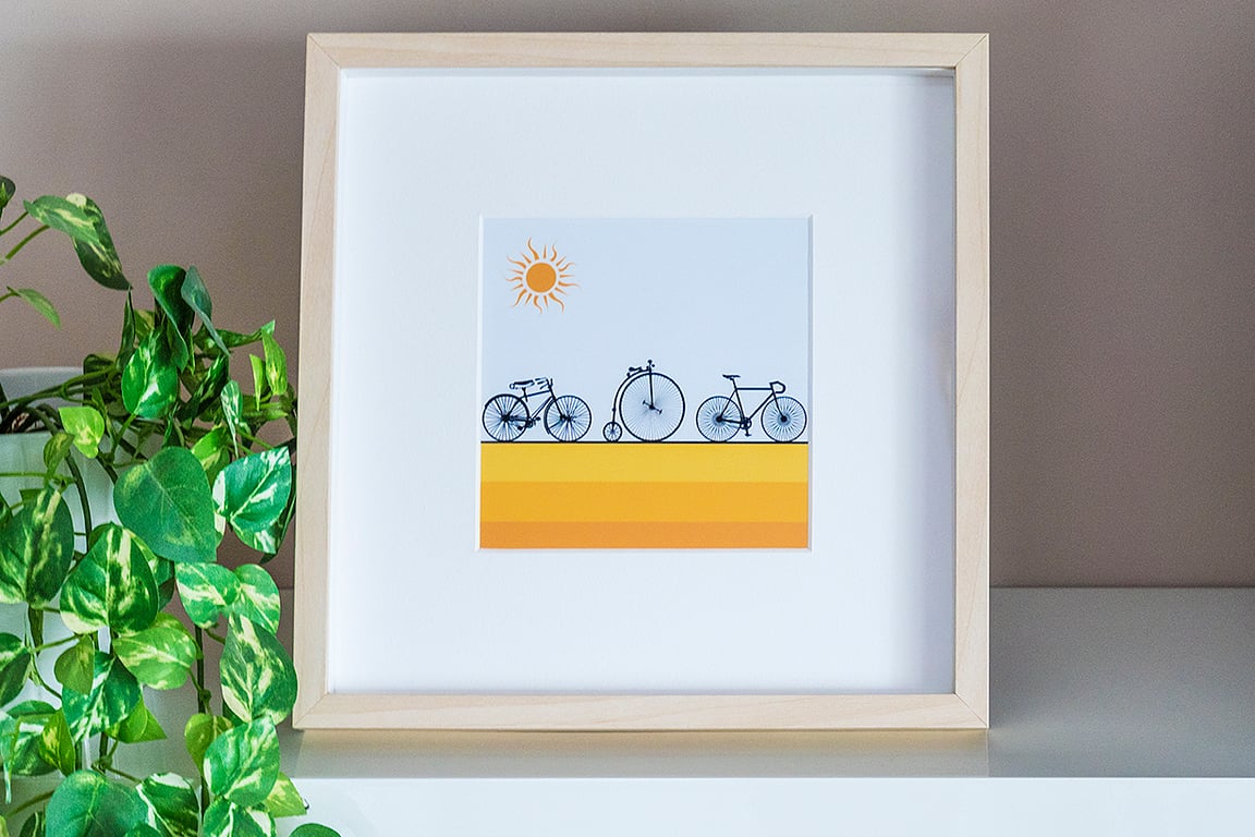 Bicycles Cycling Bikes Framed Print Graphic Modern Picture Wall Art Illustration