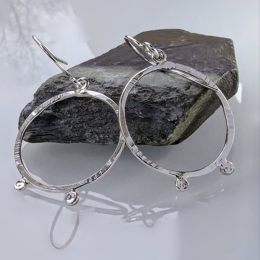 Recycled Sterling Silver Iolite Hoop Drop Earrings