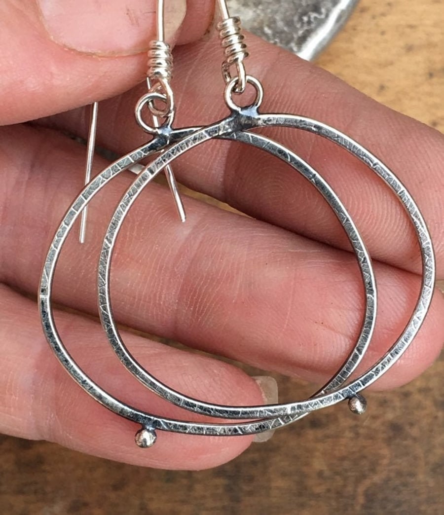 Sterling Silver Organic Hoop Earrings, Irregular Round Earrings, 