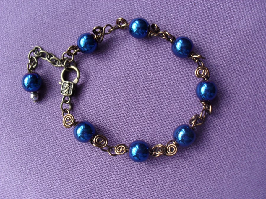 Blue Haematite Wire Wrapped Bracelet