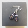 Sale now 7.50 - Purple Czech glass flower drop earrings. Sterling silver.