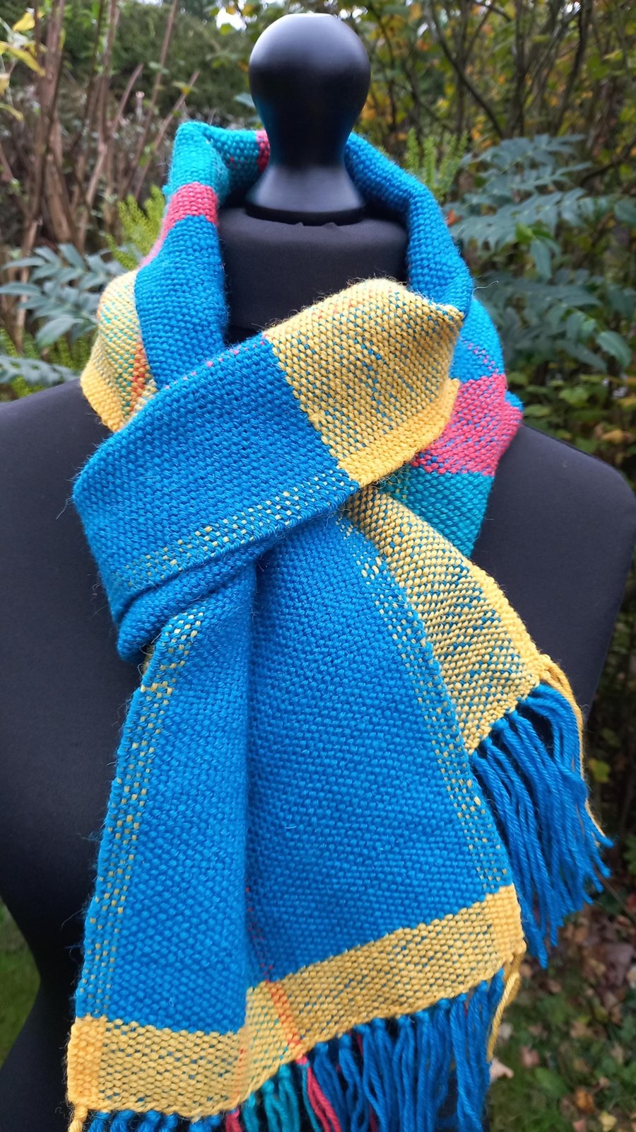 Handwoven British Wool Scarf, Colourful Plain Weave