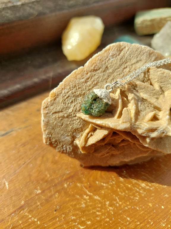 Raw Sillimanite Crystal and Sterling Silver Necklace - May Birthstone