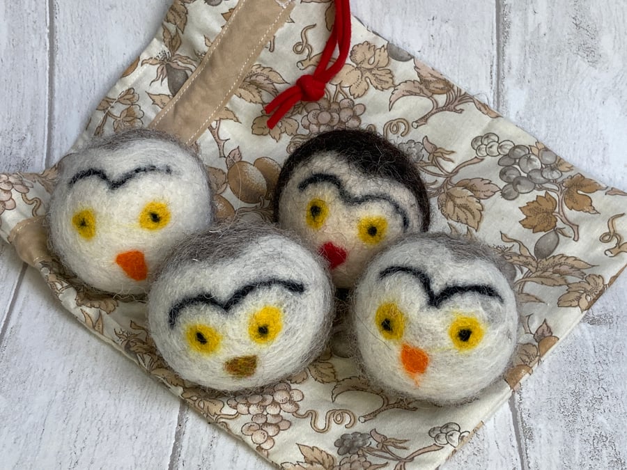 Wool tumble dryer balls. Energy saving and plastic free. Owls