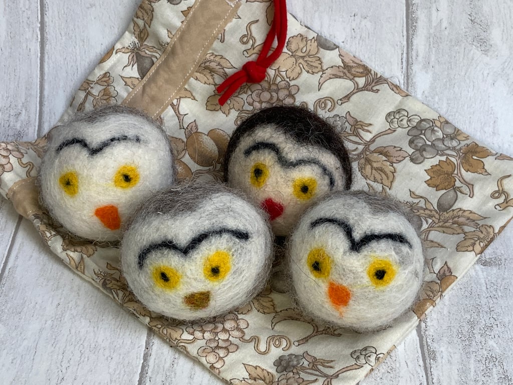 Wool tumble dryer balls. Energy saving and plastic free. Owls