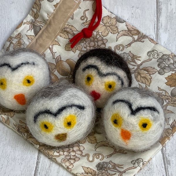 Wool tumble dryer balls. Energy saving and plastic free. Owls