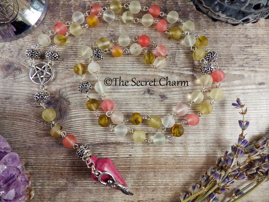 Goddess Brigid Gemstone Necklace, Pagan Rosary