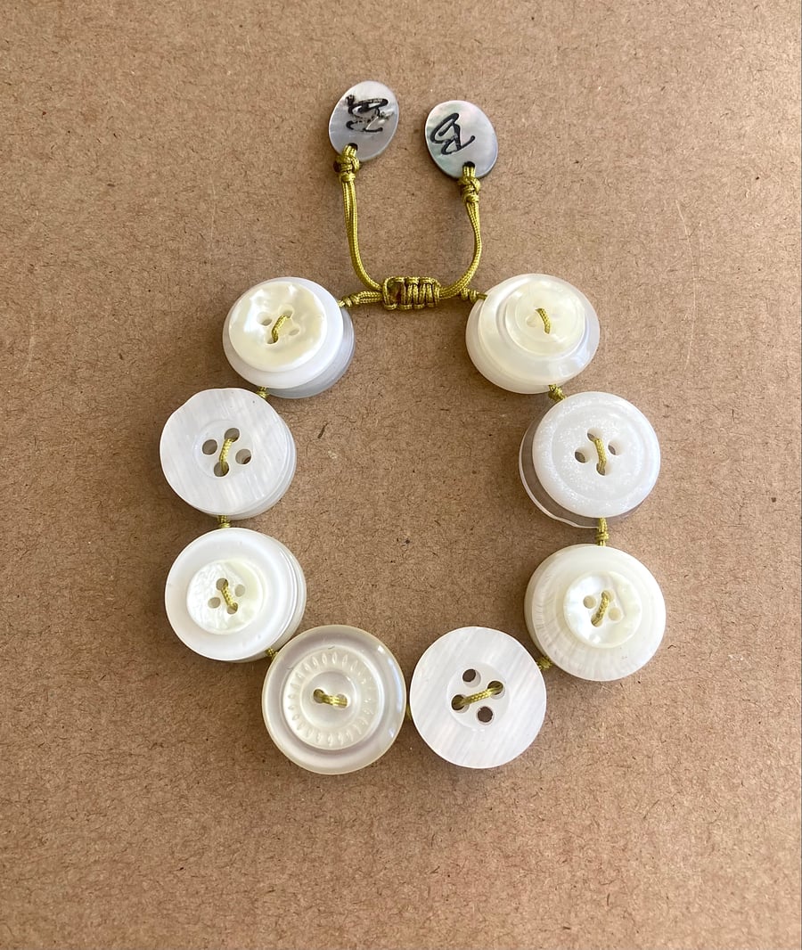 Creamy White Colour Theme - Vintage Button Adjustable Handmade Bracelet