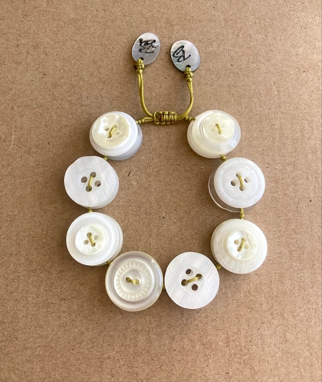 Creamy White Colour Theme - Vintage Button Adjustable Handmade Bracelet