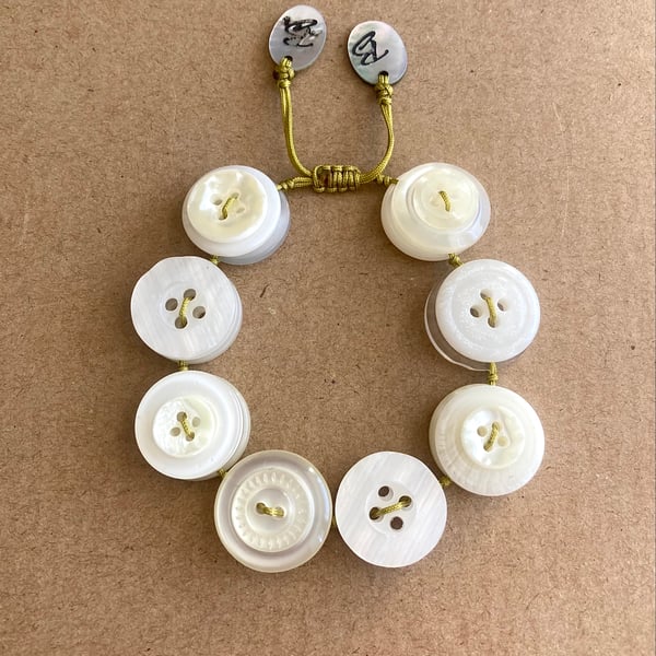 Creamy White Colour Theme - Vintage Button Adjustable Handmade Bracelet