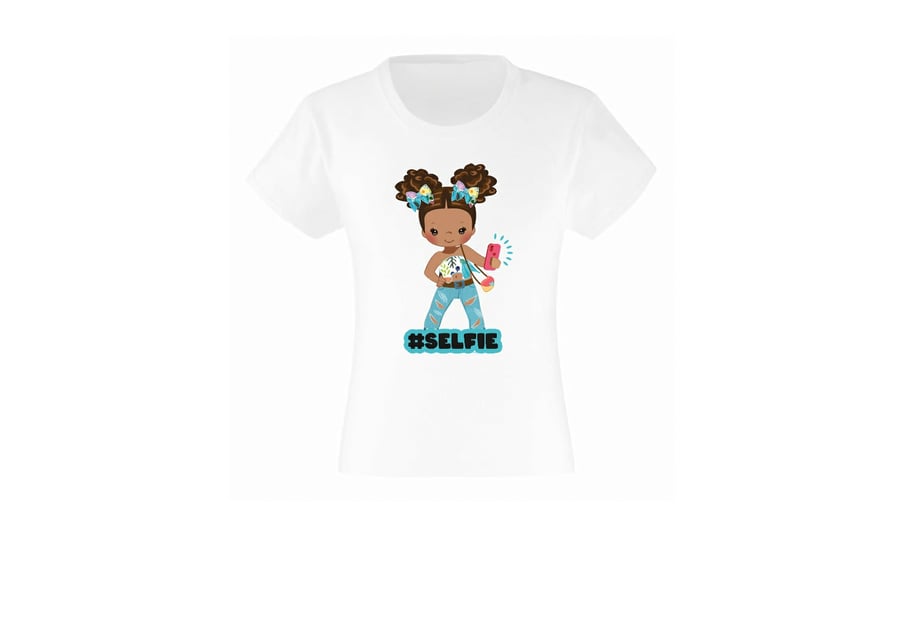 Afro Girl Taking Selfie (brown hair) T shirt - Custom Printed T shirt